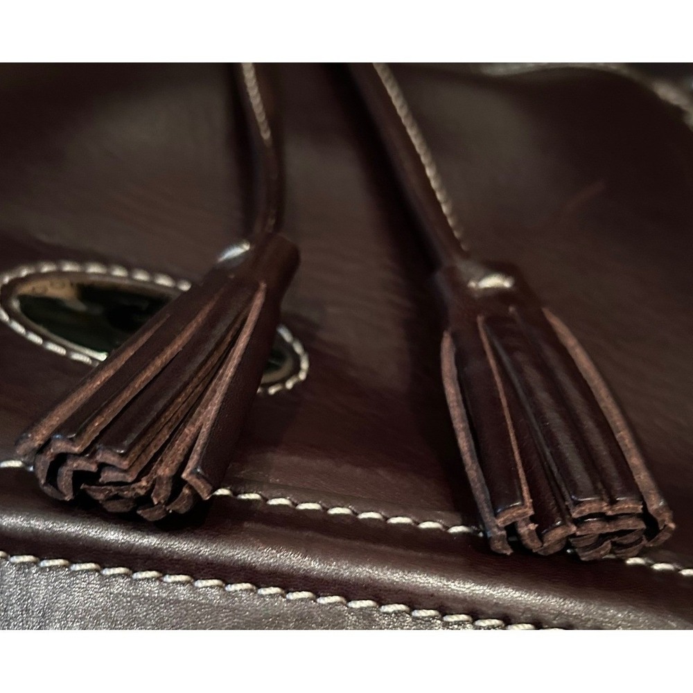 Dooney & Bourke Bucket Bag Dark Brown Leather Tassel Drawstring Classic Preppy - Picture 5 of 11